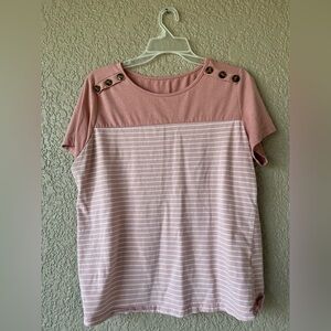 SHEIN Pink Striped Short Sleeve Top